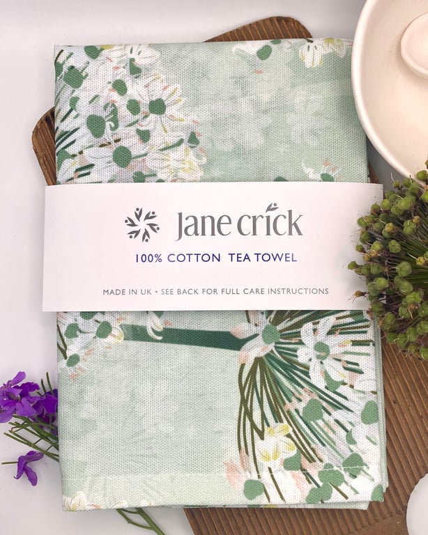 White Allium Cotton Tea Towel - Dreamy Kitchen Botanical Art Gift