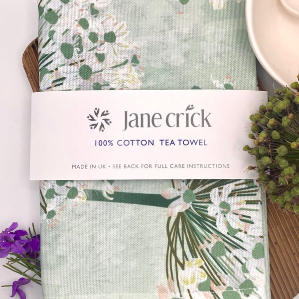 White Allium Cotton Tea Towel - Dreamy Kitchen Botanical Art Gift