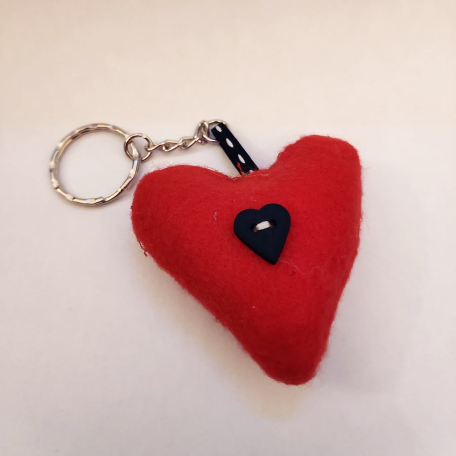 Handmade Felt Red Heart Valentines Keyring