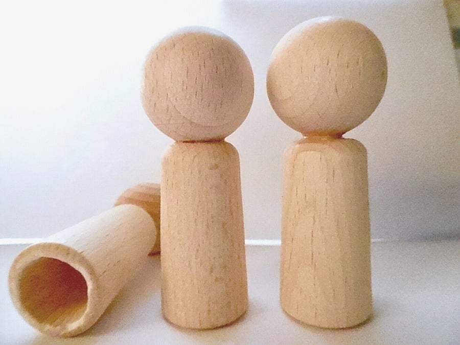 5 x Round  peg doll Finger Puppets beechwood 7.8cm