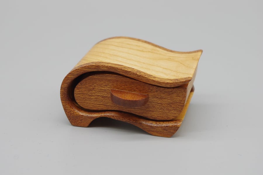  Handmade "mini" wooden trinket, jewel box. Bandsaw Box.