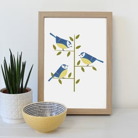 Blue Tits A4 Art Print