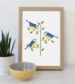 Blue Tits A4 Art Print