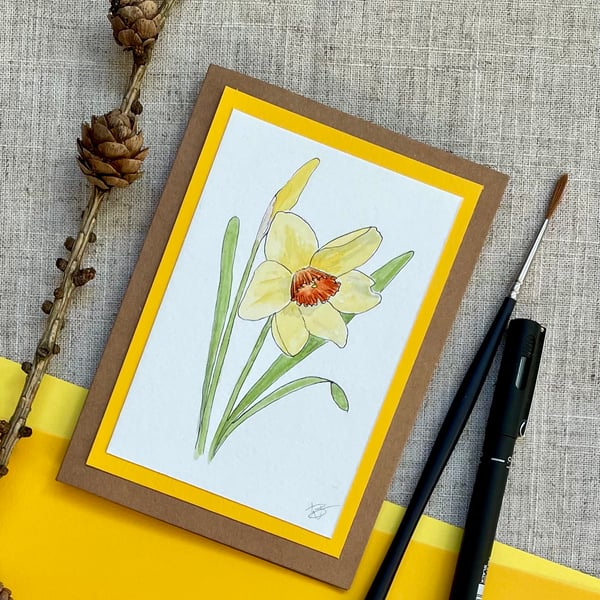Blank greeting card, daffodil, hand painted original artwork. 