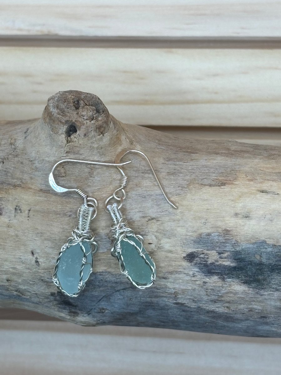 Scottish Sea Glass Earrings Sea foam green