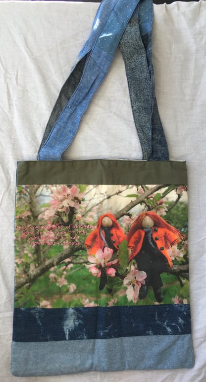 Upcycled Hand Embroidered Nature Tote Bag