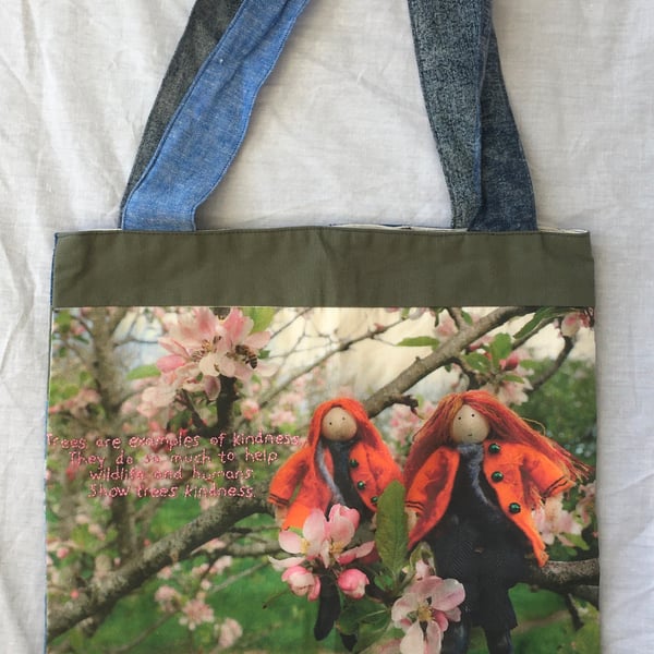 Upcycled Hand Embroidered Nature Tote Bag