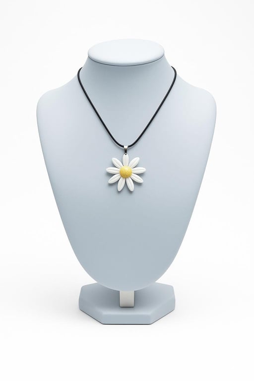 Handmade Polymer Clay Daisy Pendant Necklace, Colourful Artisan Boho Jewelry