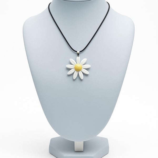 Handmade Polymer Clay Daisy Pendant Necklace, Colourful Artisan Boho Jewelry