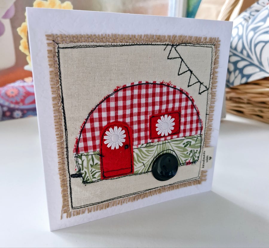 Campervan Caravan Birthday Card Free Motion Embroidery Textile Art