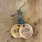 Mushroom - Handmade Etched Copper Earrings SMALL