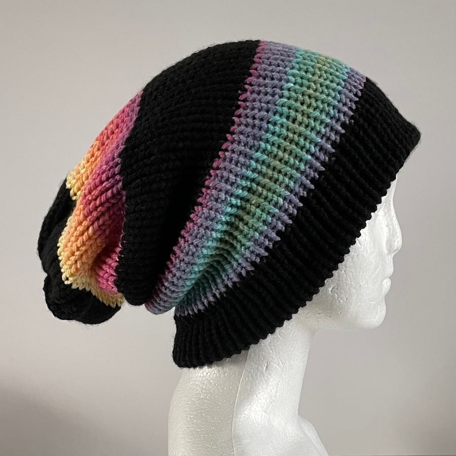 Striped Beanie, Double Layered Reversible Slouchy Hat, FREE DELIVERY 
