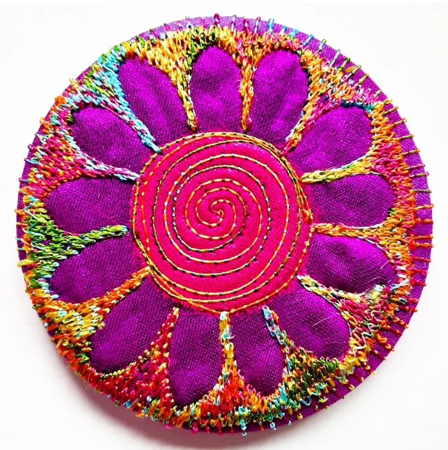 58mm Multicoloured Flower Textile Badge 