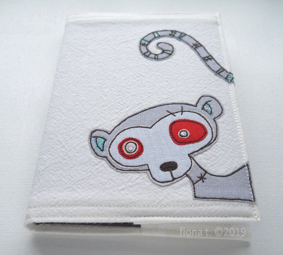 a6 freehand embroidered zombie lemur fabric notebook sketchbook 