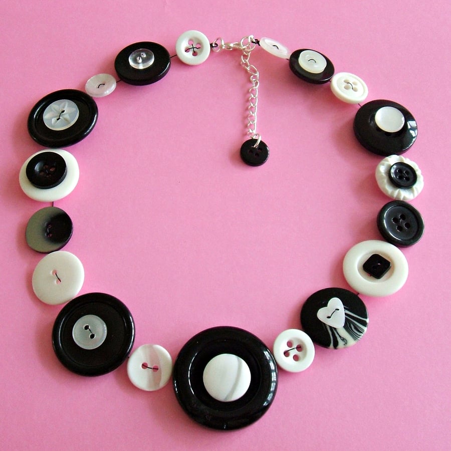 Button Necklace in Black & White