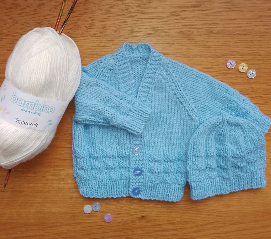 Beautiful Hand Knitted Cardigan and Hat Set