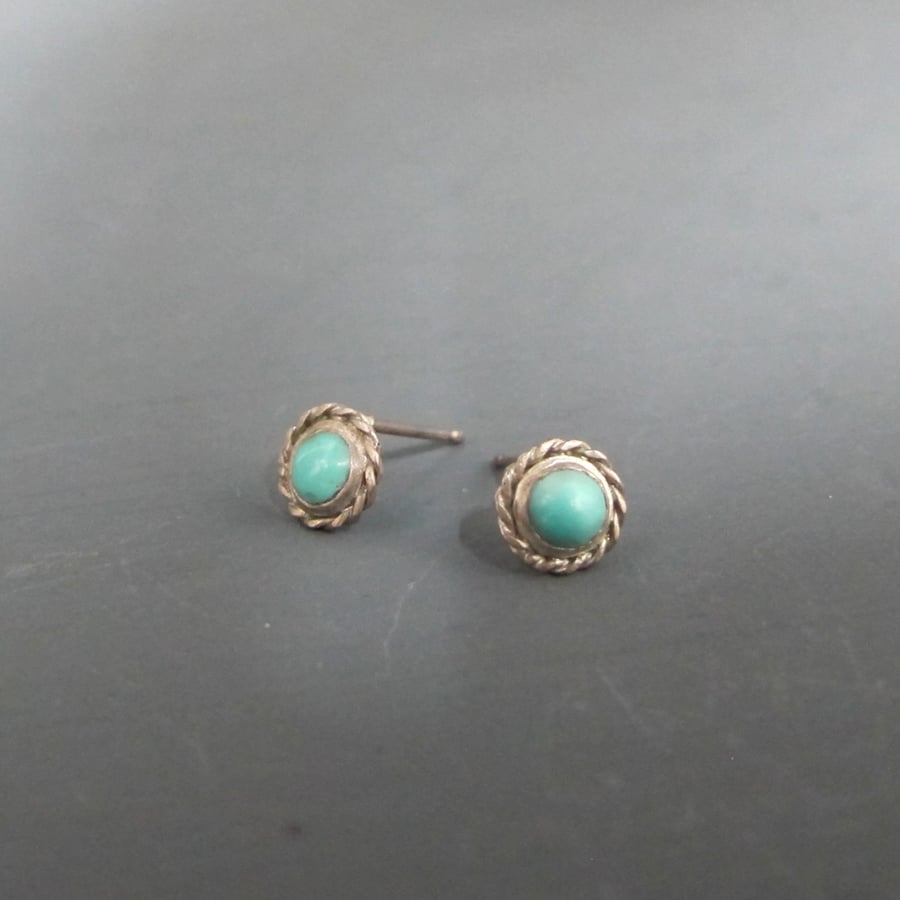 Turquoise Gemstone & Sterling Silver Stud Earrings