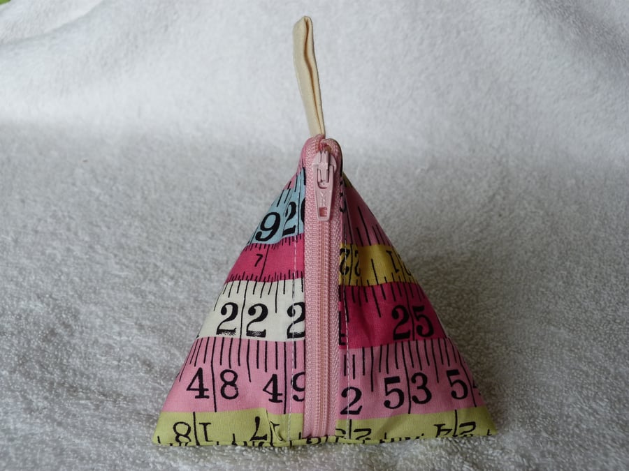  Stitch Marker Holder. Mini Pyramid Purse. Sewing Notions Holder. Tape Measure