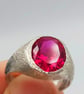 Textured Sterling Silver Ruby Signet Ring - July Birthstone - Size Q - Image 3