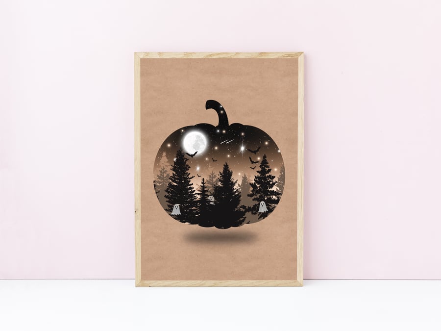 Seconds Sunday, Pumpkin Halloween Wall Print, Spooky Forest, Autumnal Decor.
