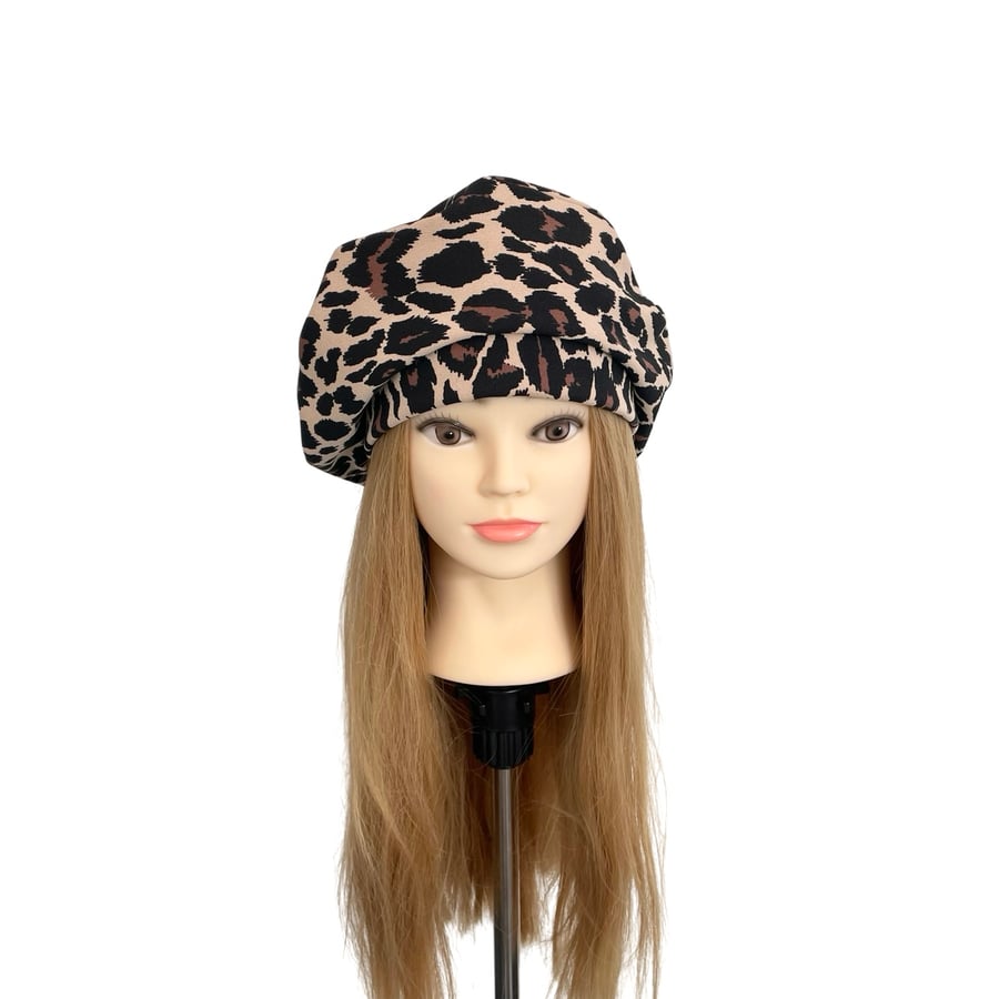 Leopard Beret Hat Jersey Fabric French Beret Hat Comfortable Hair Loss Cap 