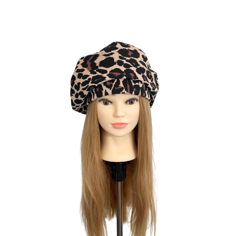 Leopard Beret Hat Jersey Fabric French Beret Hat Comfortable Hair Loss Cap 