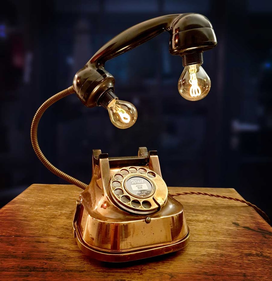 Upcycled Vintage Copper Belgium Telephone Lamp