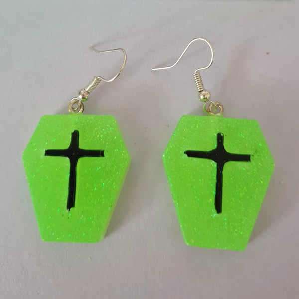 Neon Green Coffin Earrings