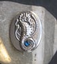 Pewter Seahorse Brooch with Blue Shell - Image 2
