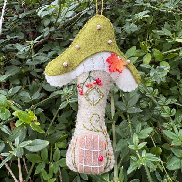 Olive Green Felt Toadstool House 