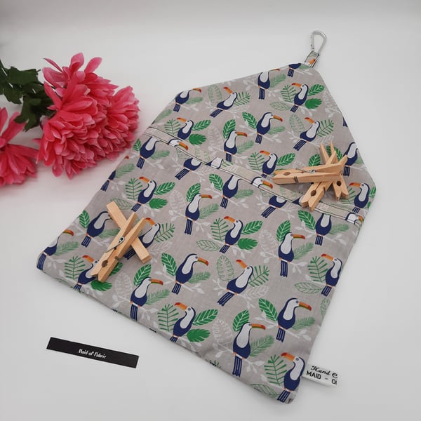 Peg bag,  clip on, toucan cotton,  free uk delivery.  