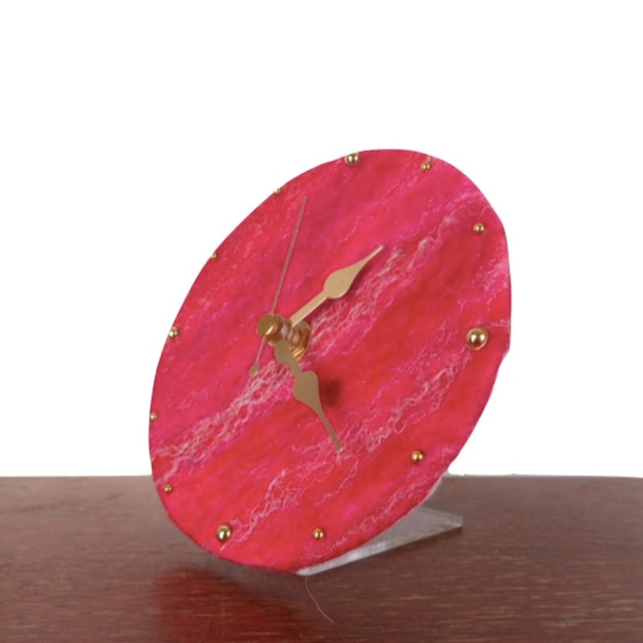 Nuno felted desk clock in deep pink, 12.5cm, gift boxed