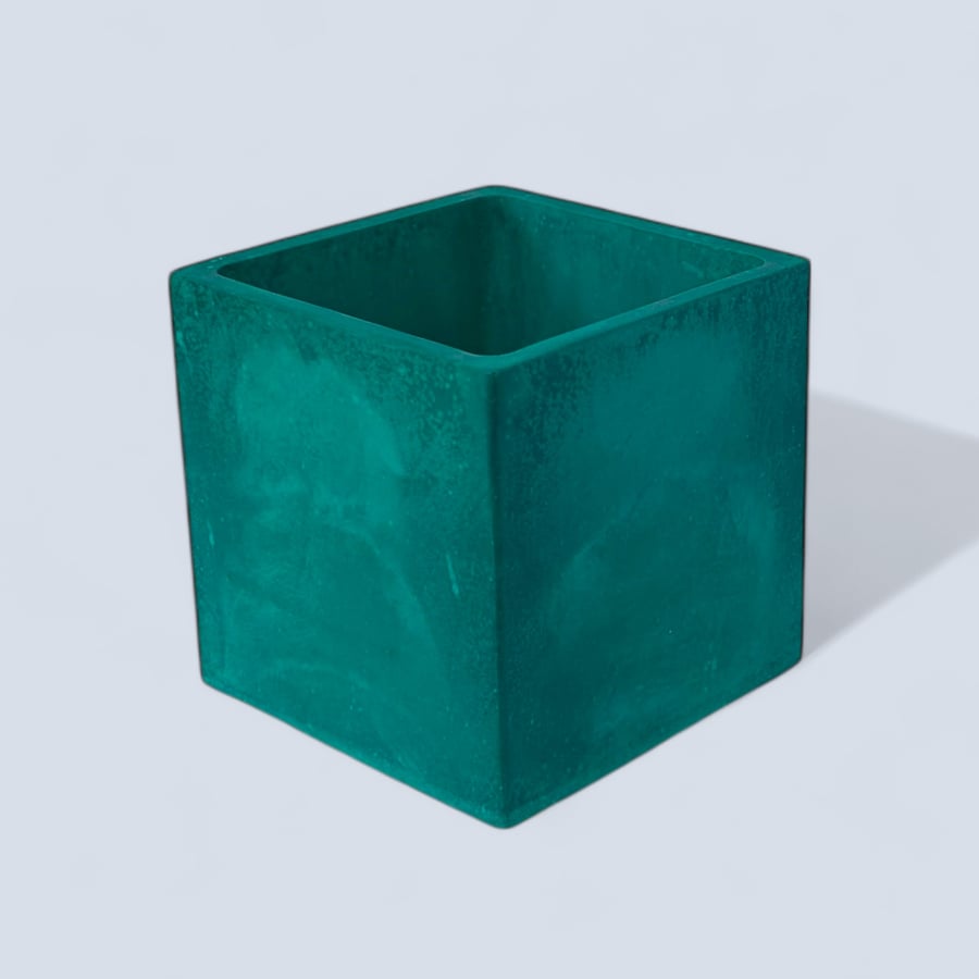 Persian Green Plant Pot Cube - 10cm Unique Square Turquoise Planter 