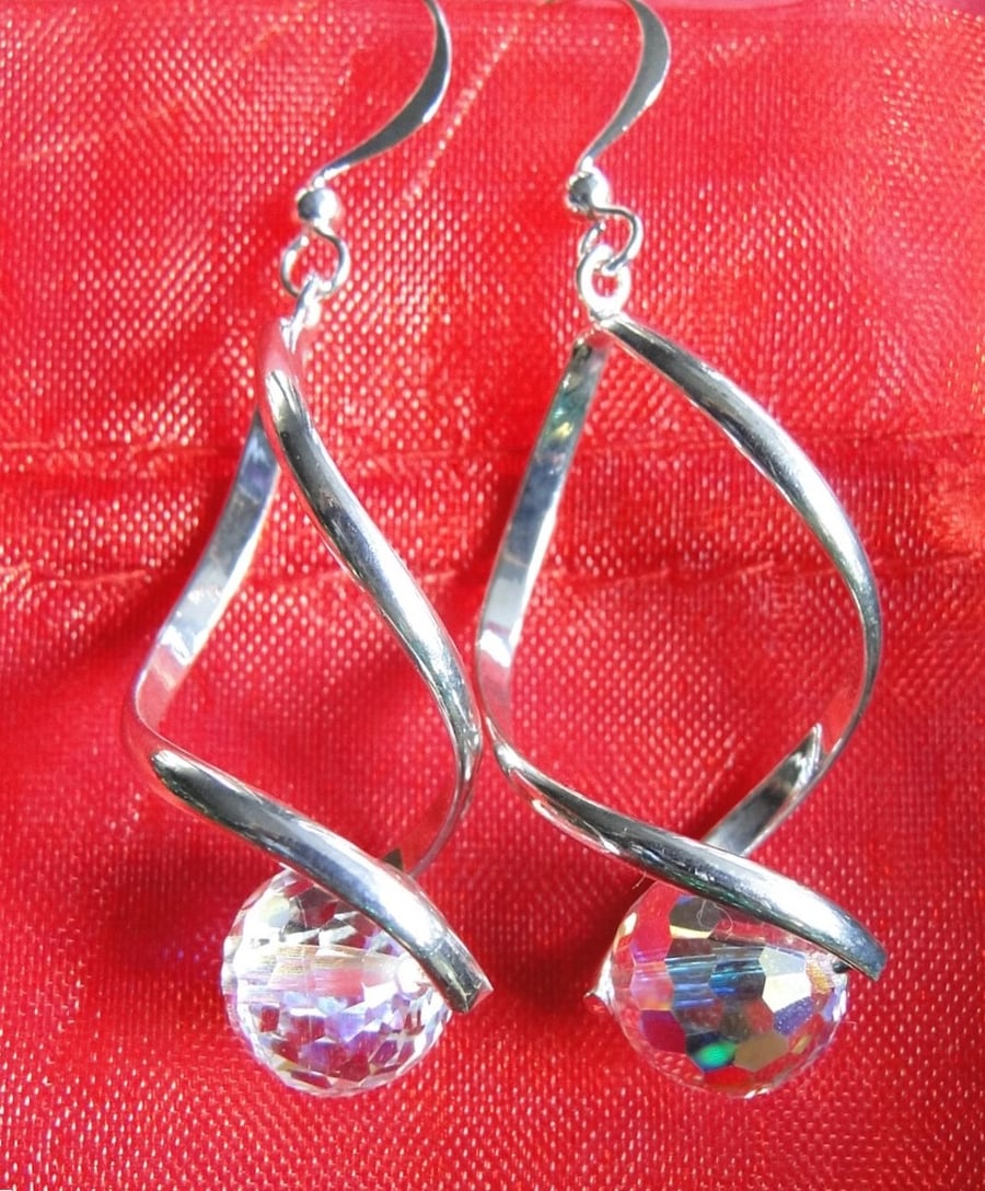 Sparkling Chrystal globe earrings on sterling silver evening  gift special 