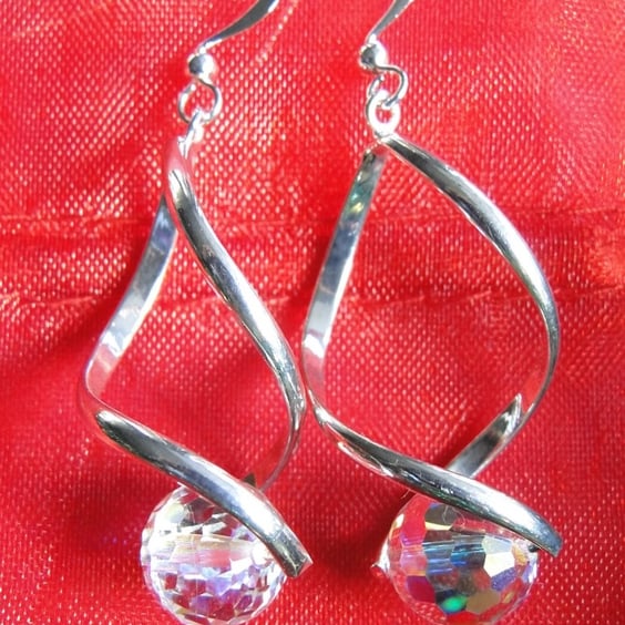 Sparkly Chrystal globe earrings on sterling silver evening  gift special 