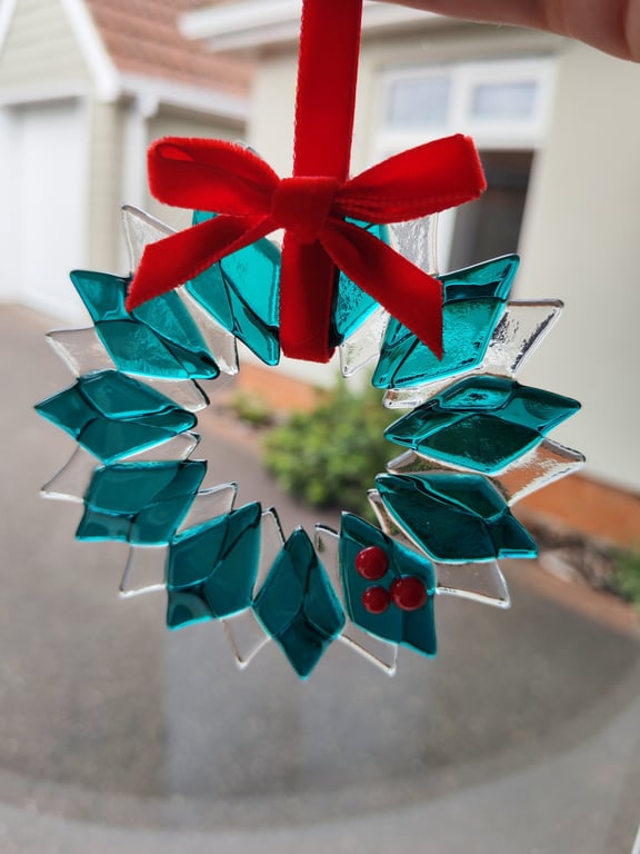 Fused Glass Wreath with berries