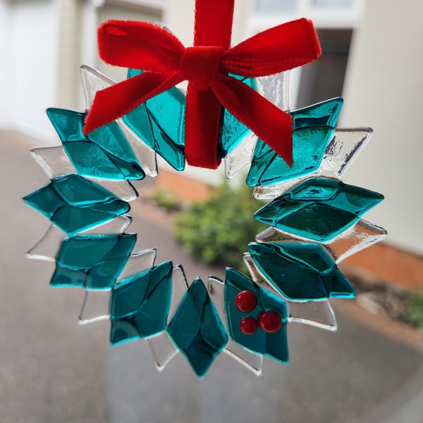 Fused Glass Wreath with berries