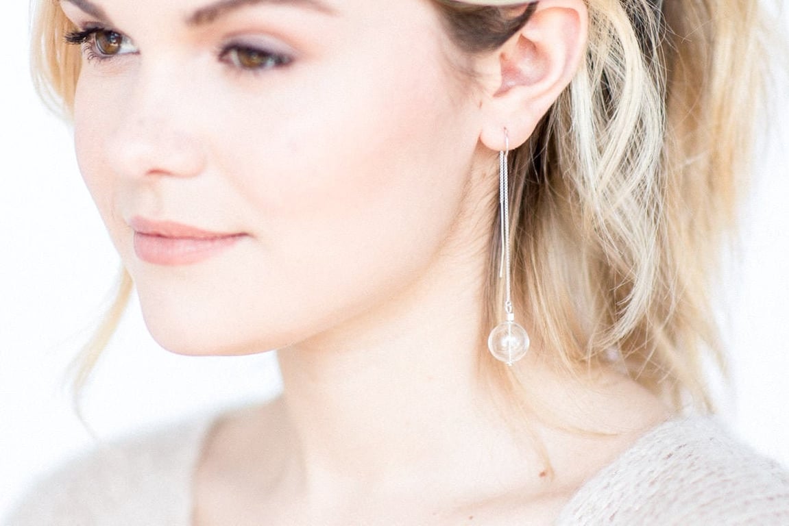 Dandelion Threader Earrings Sterling Silver Dandelion Wish Earrings Silver Earri