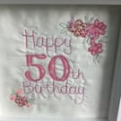 Happy 50th Birthday embroidered picture.