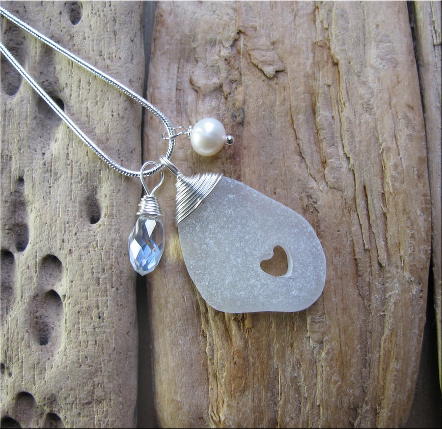 Sea glass heart pendant
