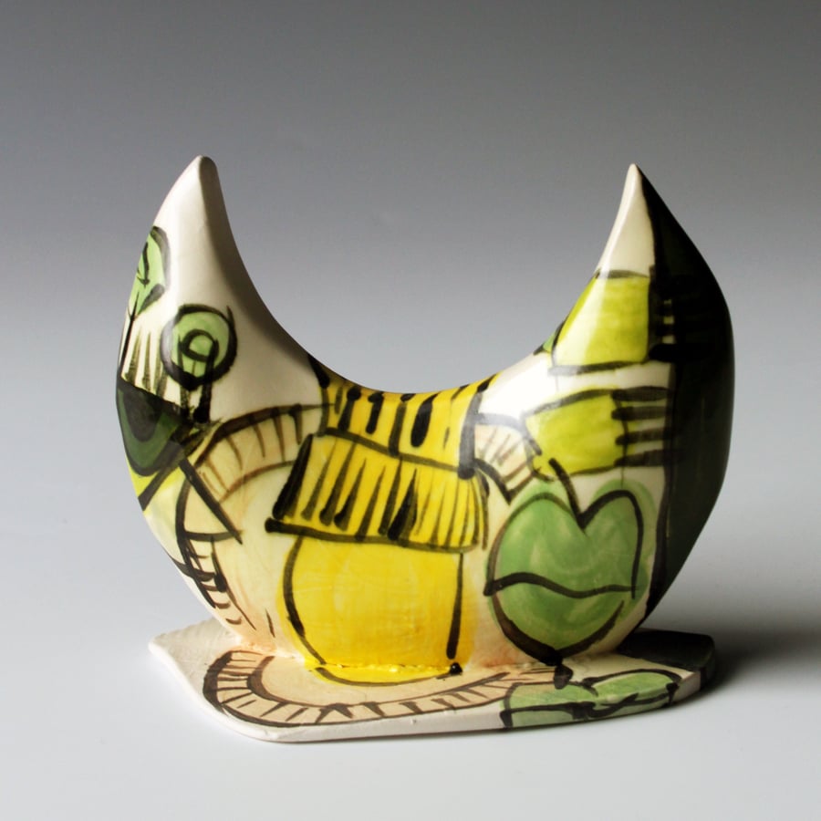 Table Manners Small Sculpture:Green and Yellow
