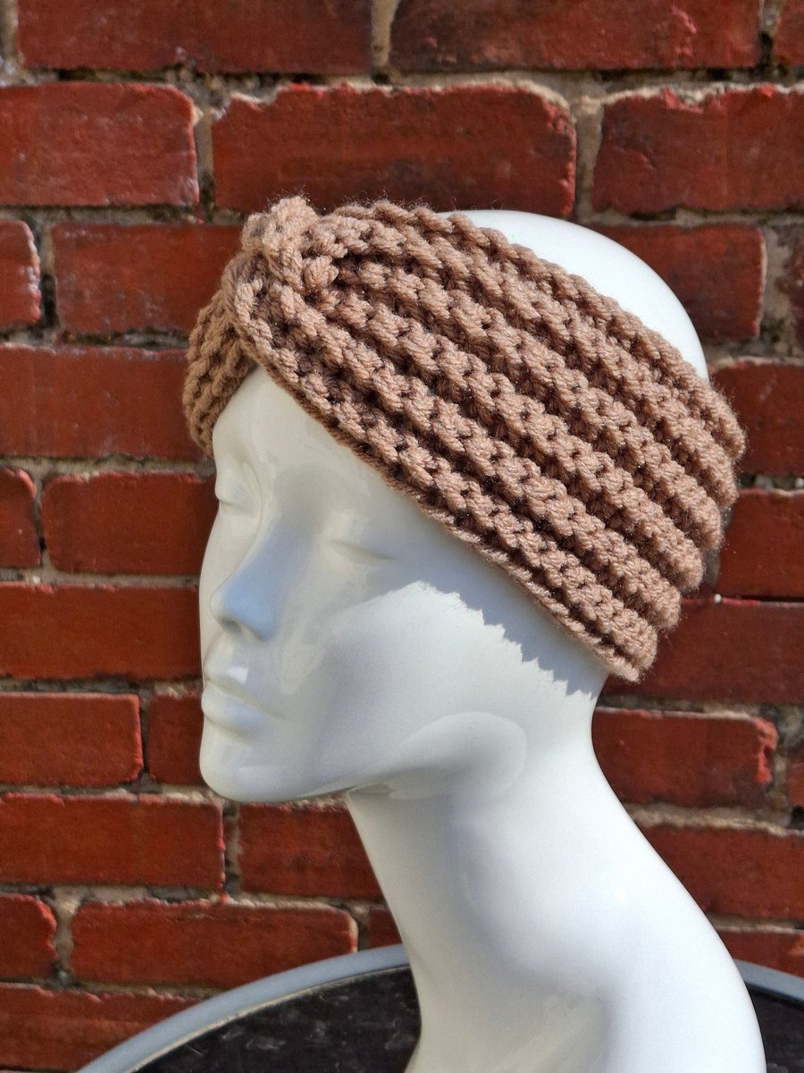 Crochet twisted mocha headband, classic chunky ear warmer