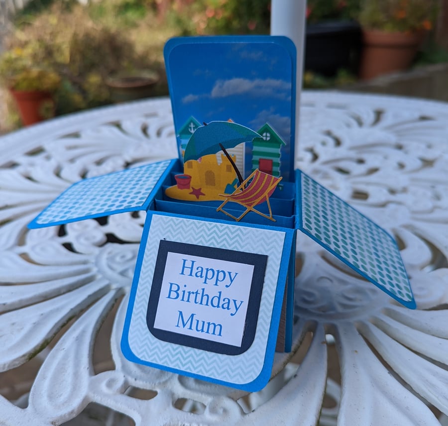Beach Hut Box Card - Birthday Box Card - can be personalised