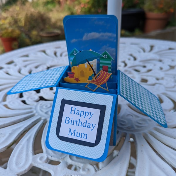 Beach Hut Box Card - Birthday Box Card - can be personalised