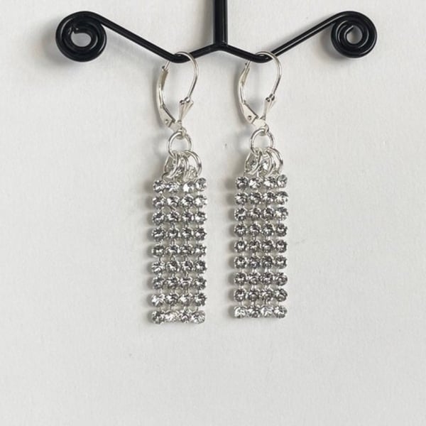 Sterling Silver Crystal Mesh Earrings with Lever Backs