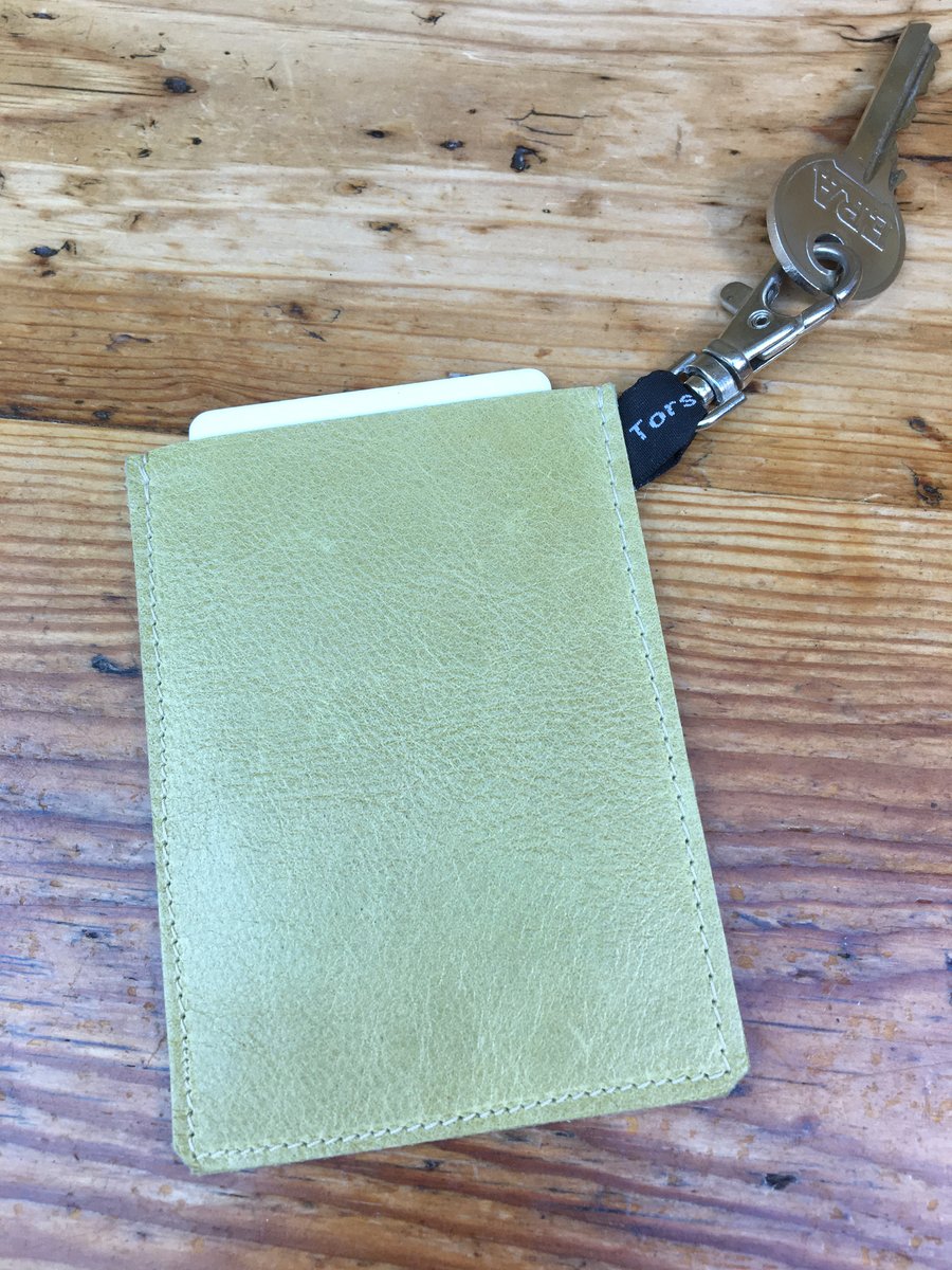 Card holder, Olive green leather, travel card, Travel pass holder with key clip