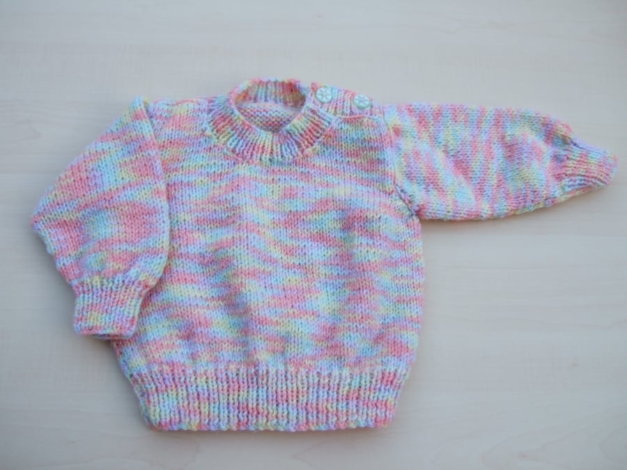 Hand knitted baby jumper 3 - 6 months pastel mix