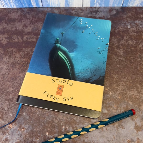 Notebook, Marine themed, A5 (ish), made from up-cycled and recycled materials.