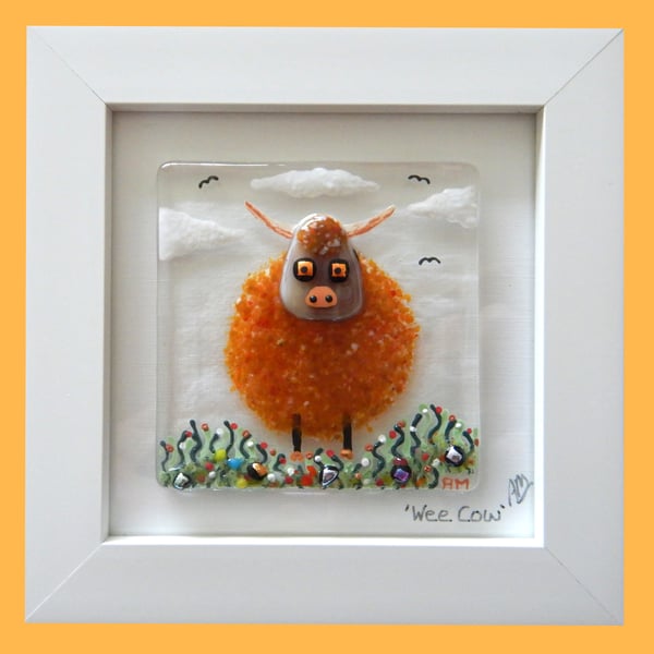 Handmade Fused Glass 'Highland Cow' Picture