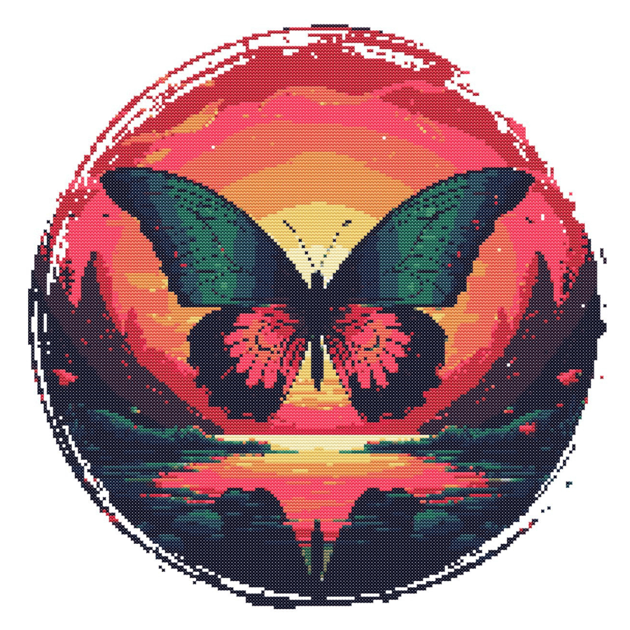 BUTTERFLY SUNSET - Cross Stitch Pattern - Cross Stitch Chart